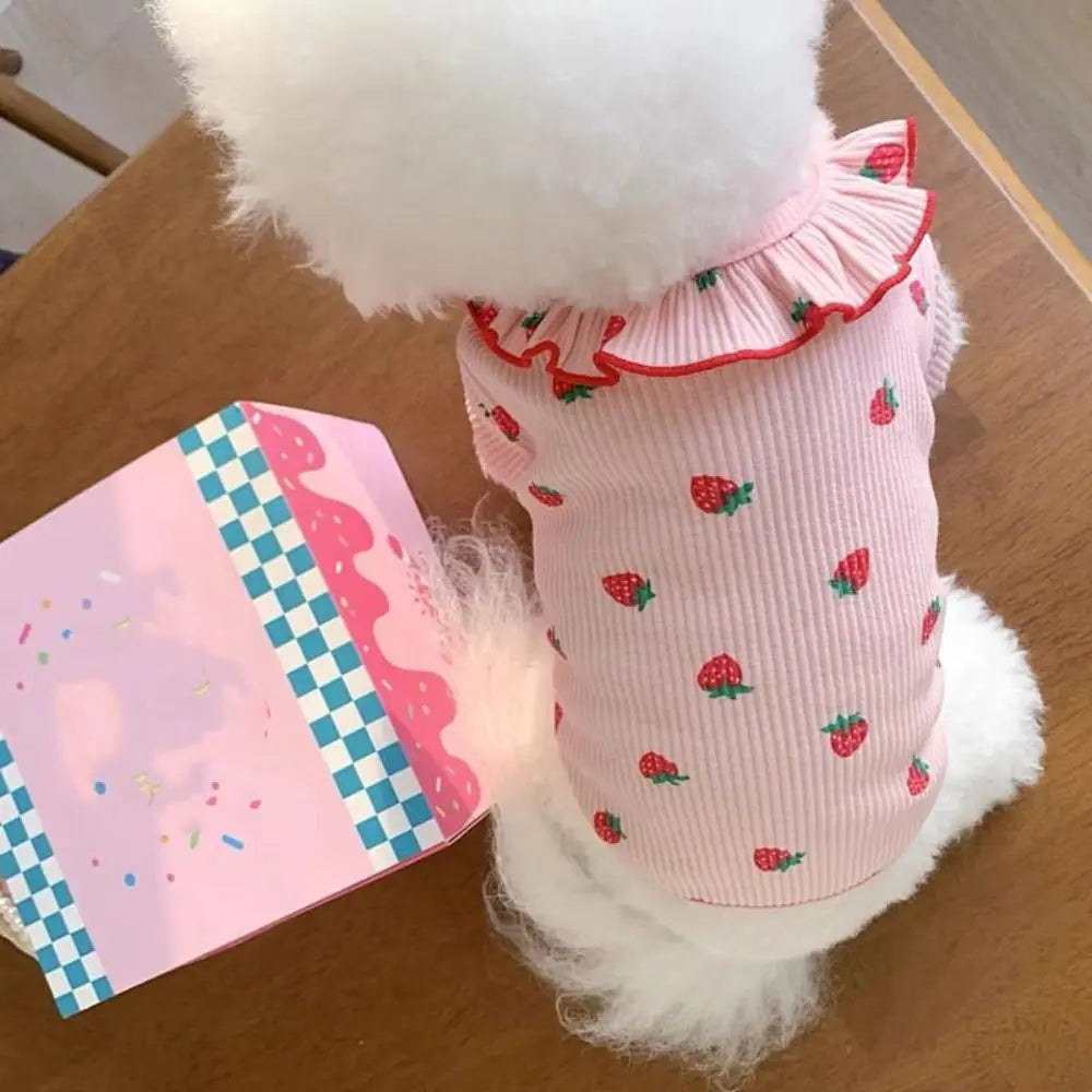 Pet Supplies Cute Pet Strawberry Base Shirt Fashion Breathable Pet Clothes Soft Cat Skirt Kittens