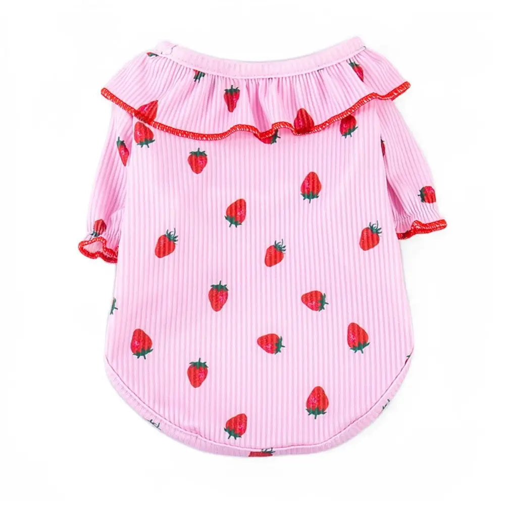 Pet Supplies Cute Pet Strawberry Base Shirt Fashion Breathable Pet Clothes Soft Cat Skirt Kittens