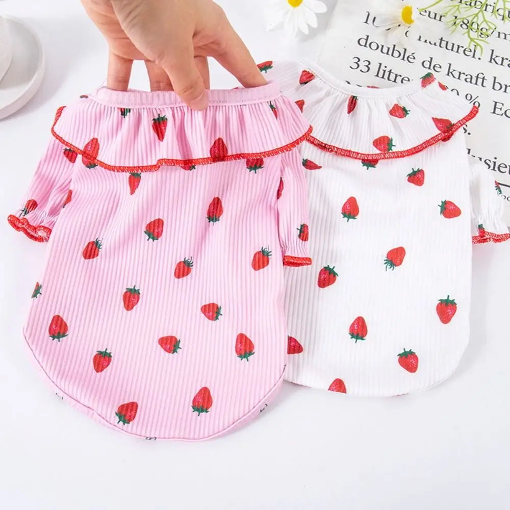 Pet Supplies Cute Pet Strawberry Base Shirt Fashion Breathable Pet Clothes Soft Cat Skirt Kittens
