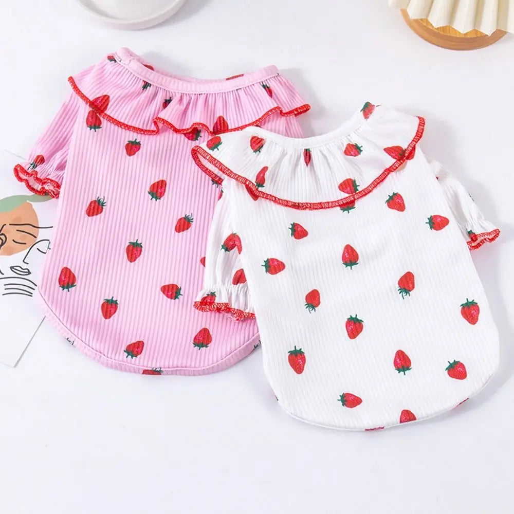 Pet Supplies Cute Pet Strawberry Base Shirt Fashion Breathable Pet Clothes Soft Cat Skirt Kittens