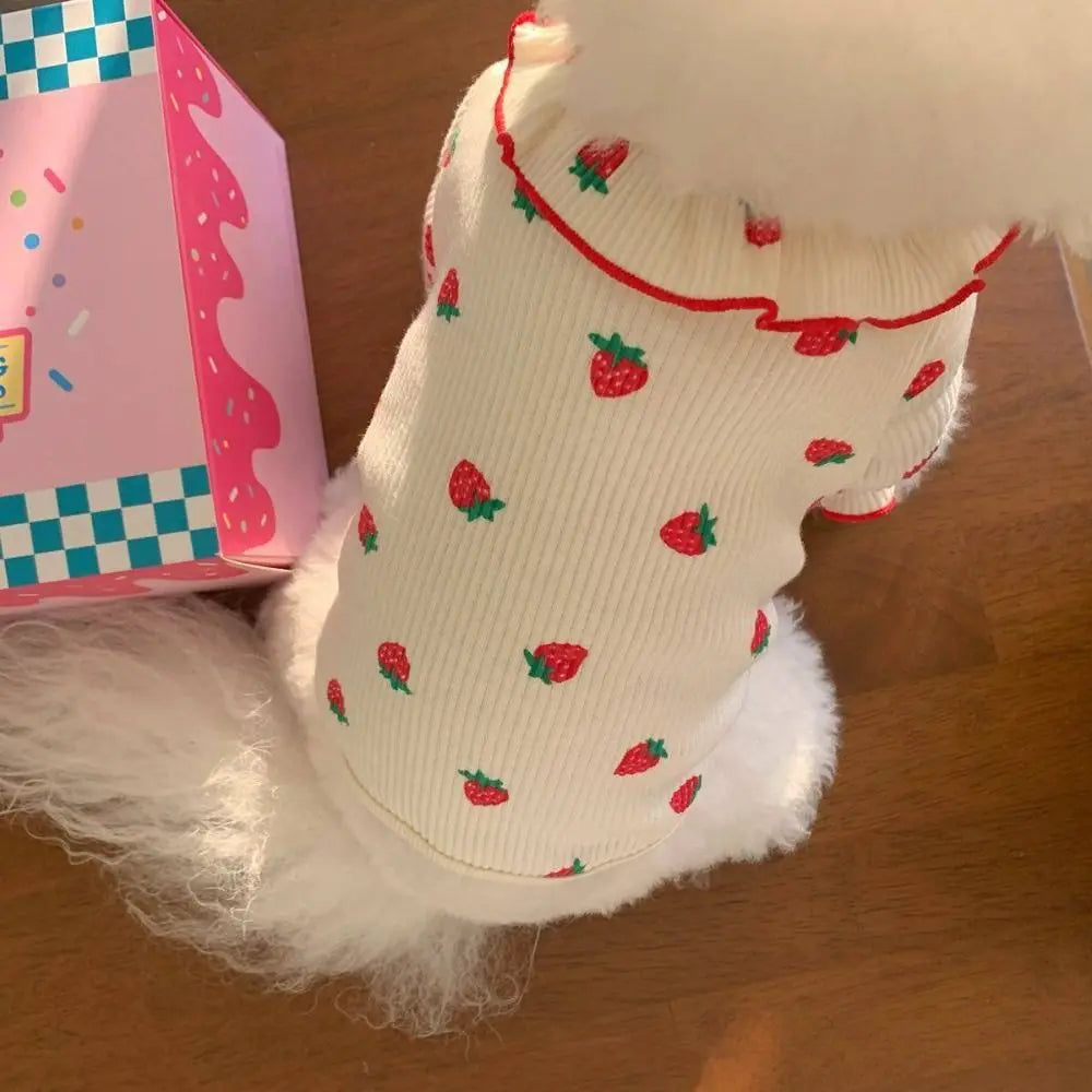 Pet Supplies Cute Pet Strawberry Base Shirt Fashion Breathable Pet Clothes Soft Cat Skirt Kittens
